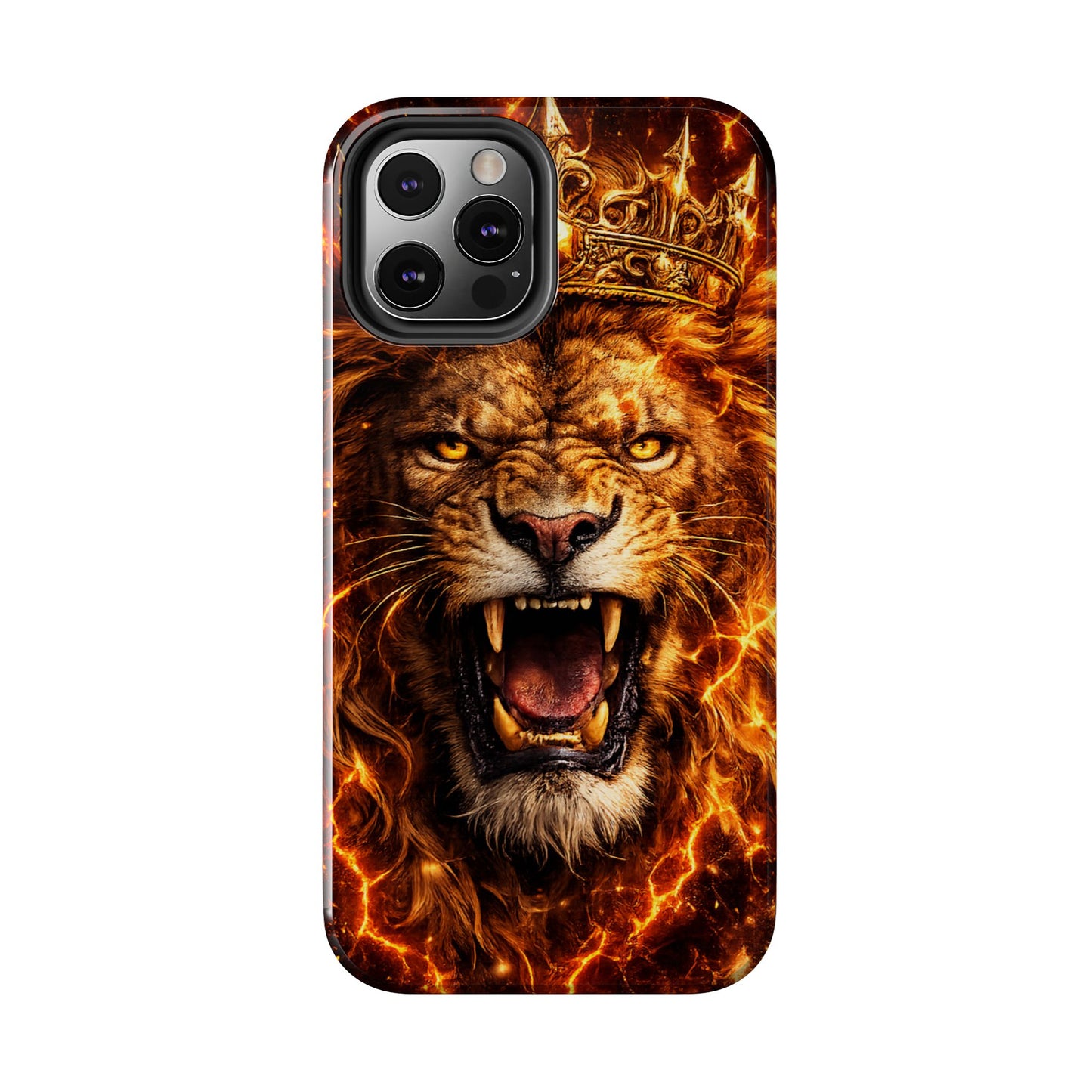 Fiery Lion King Tough Phone Case — Protective iPhone Case with Roaring Crown Design