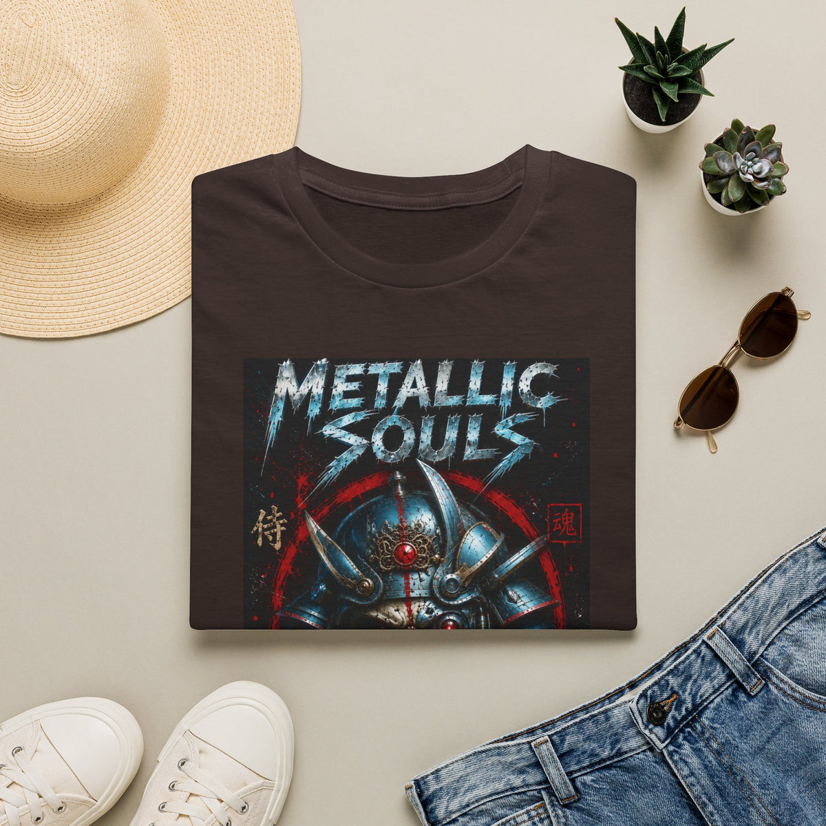Metallic Souls Samurai Helmet T‑Shirt — Vintage Mecha Warrior Graphic Tee
