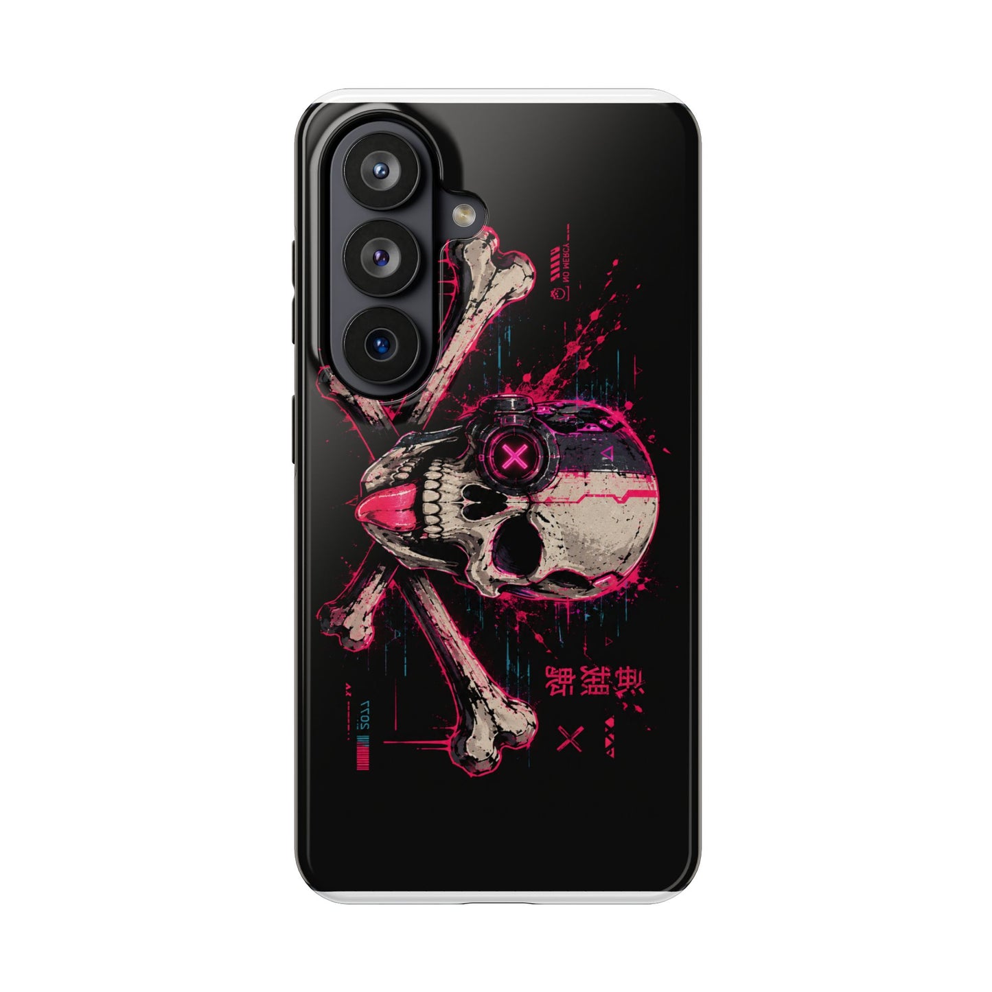 Skull & Crossbones Tough Phone Case — Neon Cyberpunk Skull Design