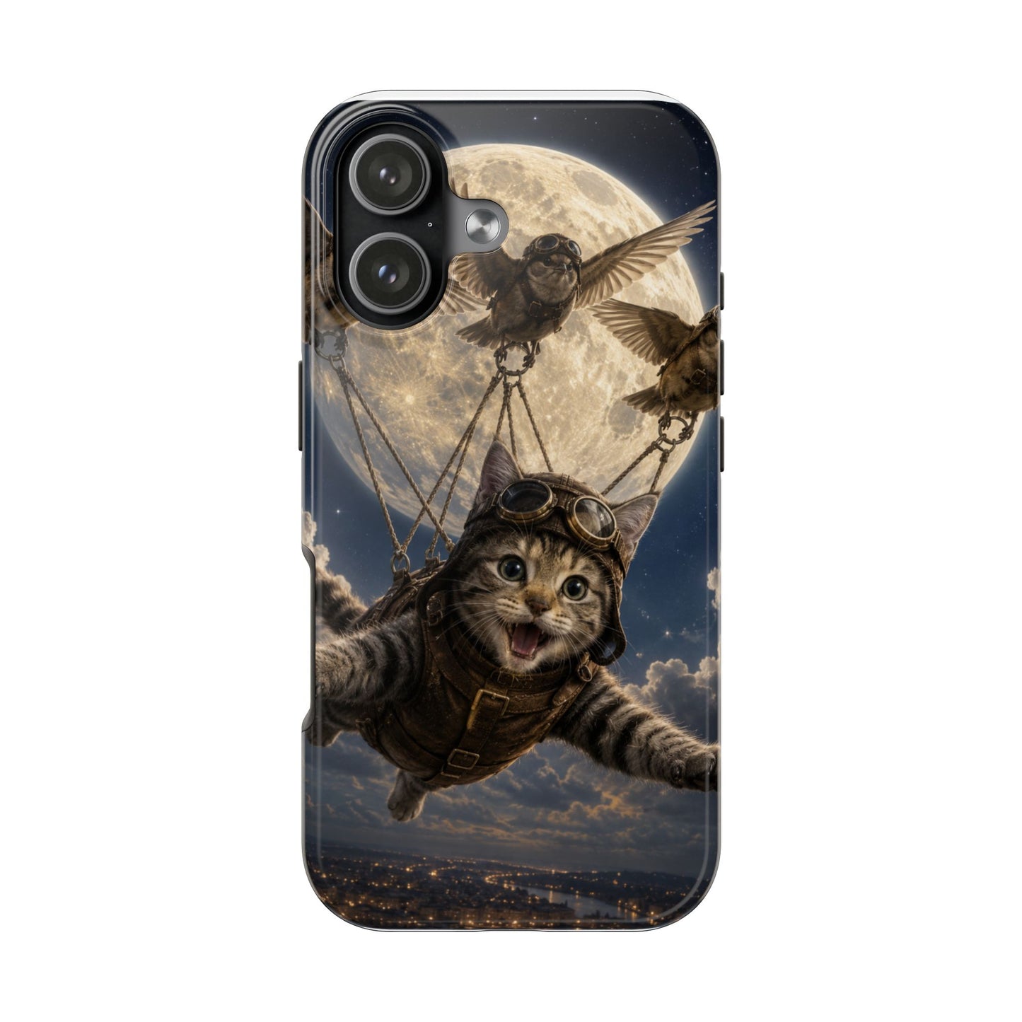 Cat Pilot Phone Case — Adventure Kitty Moonlit Flight Tough Protection