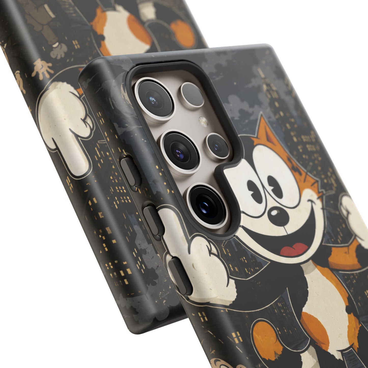 Vintage Cartoon Cat Phone Case — Edgy Felix-Style Illustration