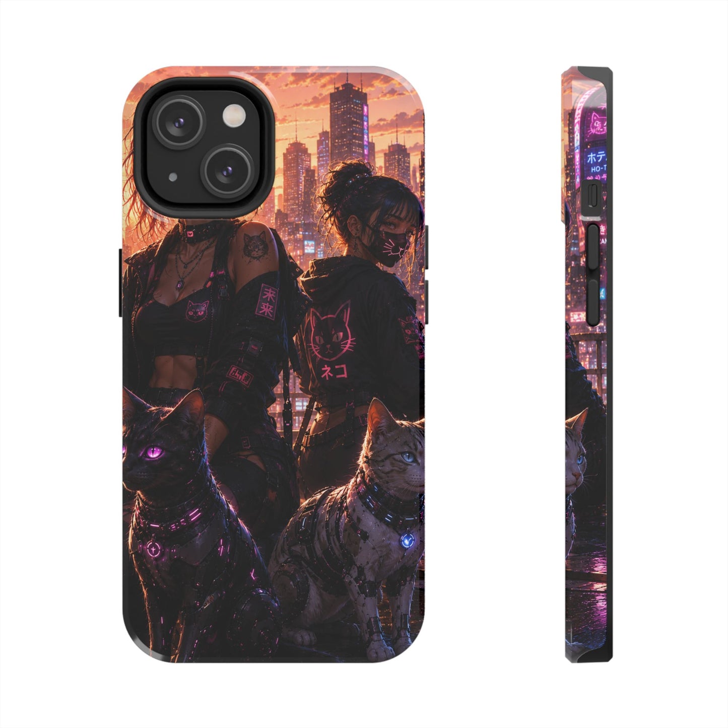 Cyberpunk Pack: Tough Phone Case with Neon Panther & City Sunset