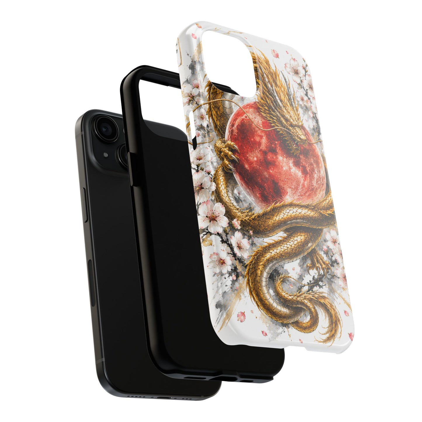 Golden Dragon Phone Case — Red Moon & Cherry Blossom Tough Phone Case