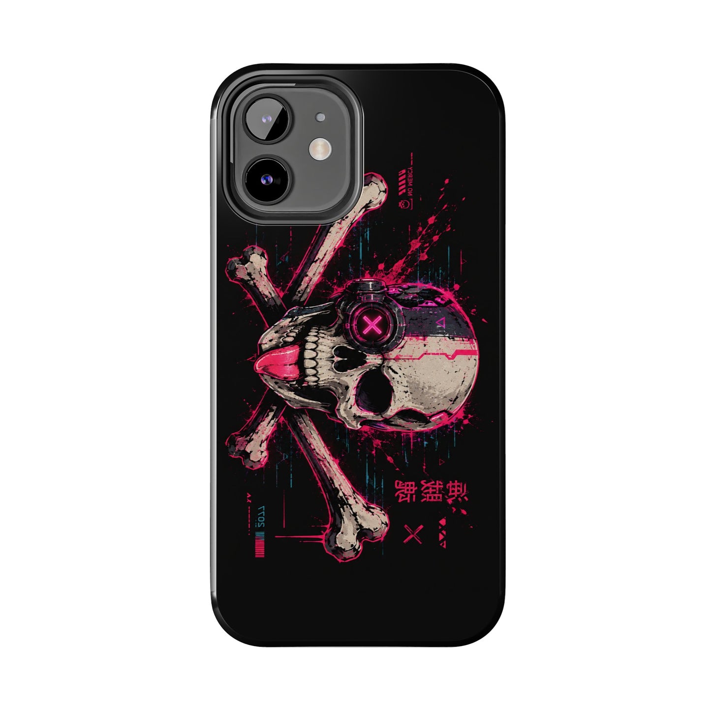 Skull & Crossbones Tough Phone Case — Neon Cyberpunk Skull Design