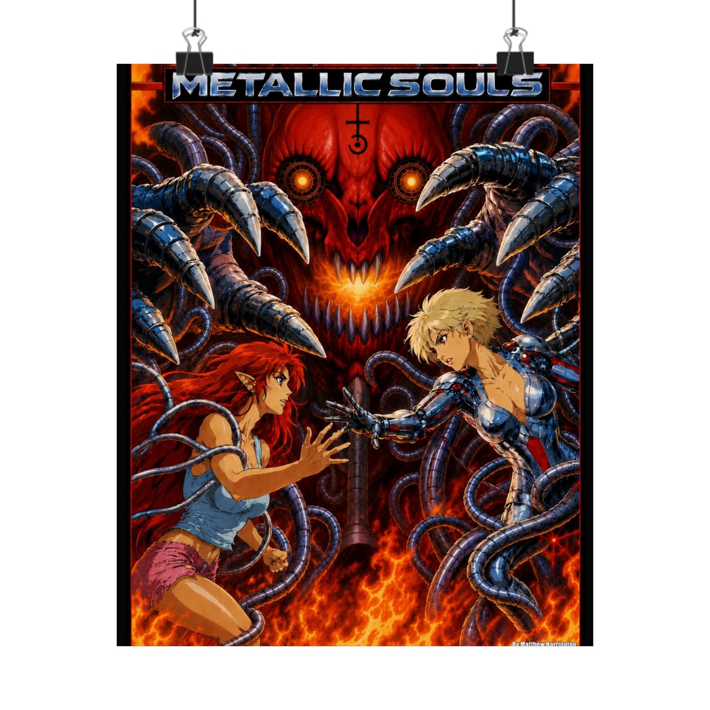 Metallic Souls Anime Poster — Matte Vertical Sci‑Fi Horror Art Print