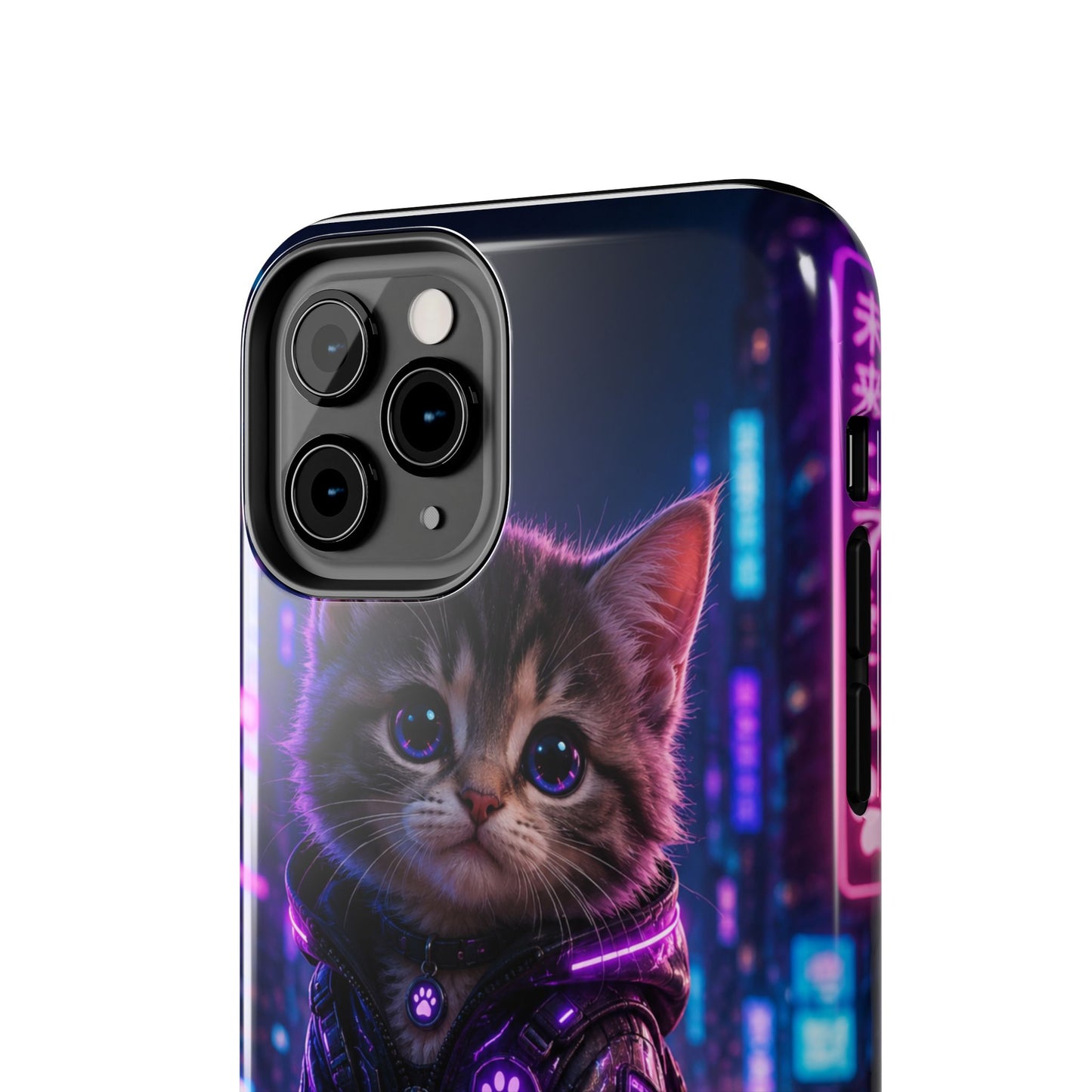 Cyberpunk Kitten Tough Phone Case — Neon Cat Protective Phone Cover