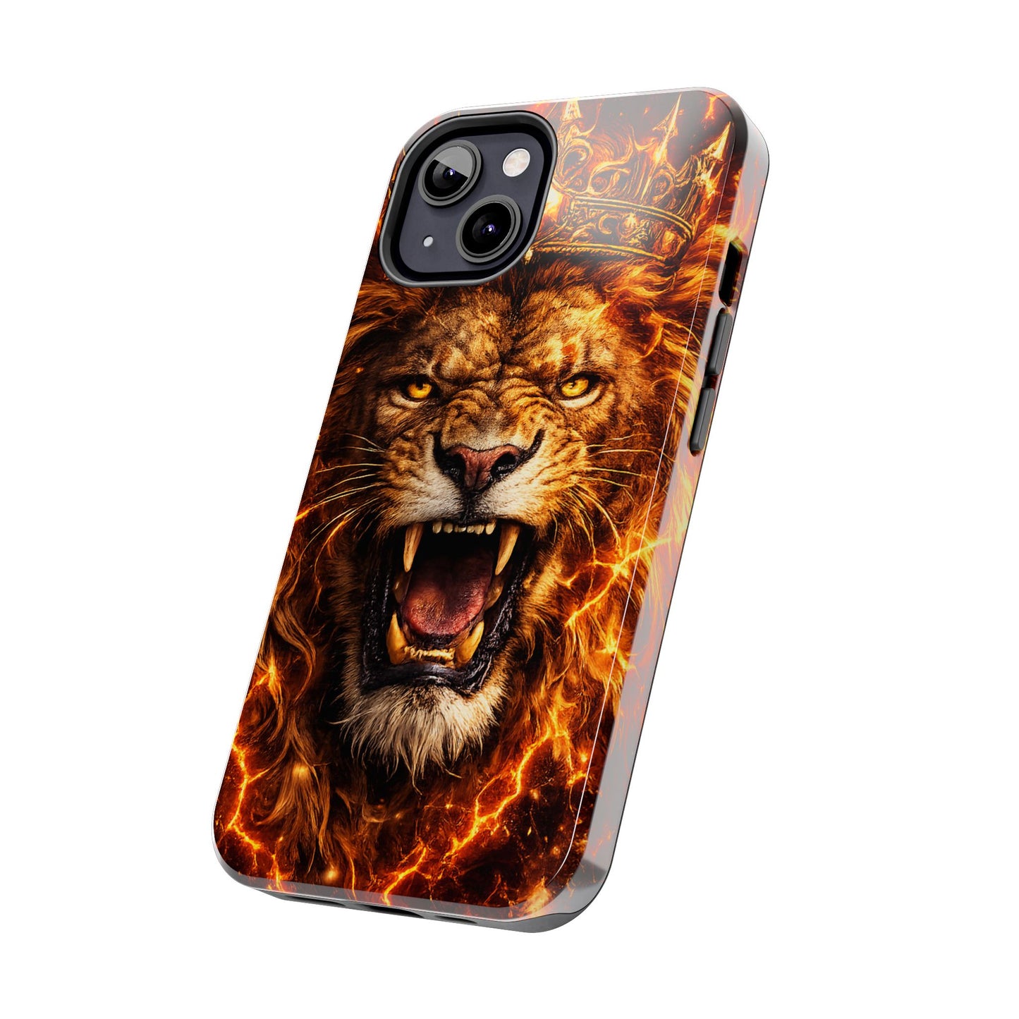 Fiery Lion King Tough Phone Case — Protective iPhone Case with Roaring Crown Design