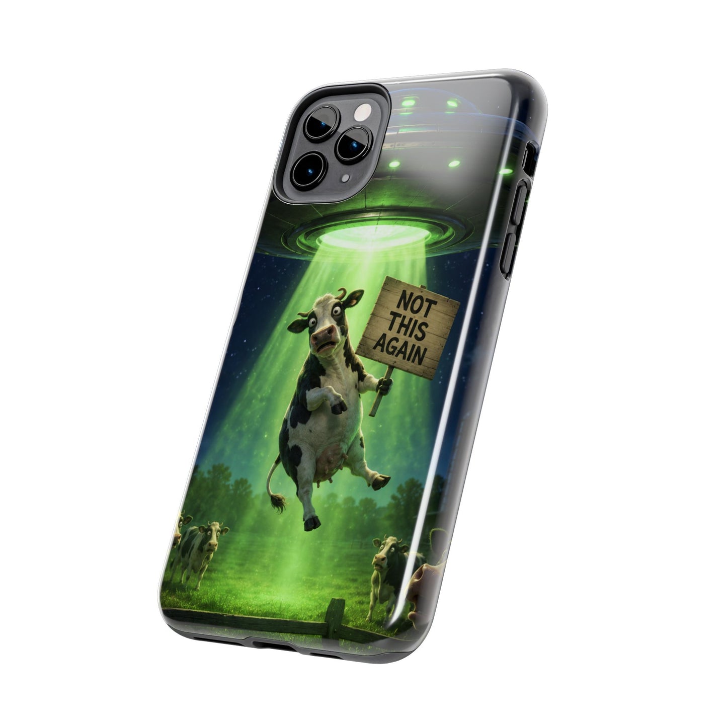Phone Case — Funny Alien Abduction Cow Design ("Not This Again")