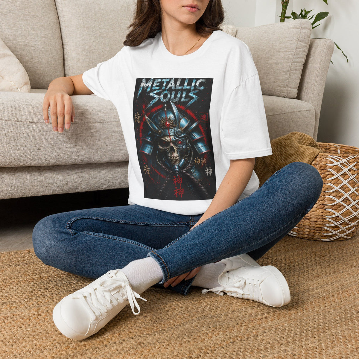 Metallic Souls Samurai Helmet T‑Shirt — Vintage Mecha Warrior Graphic Tee