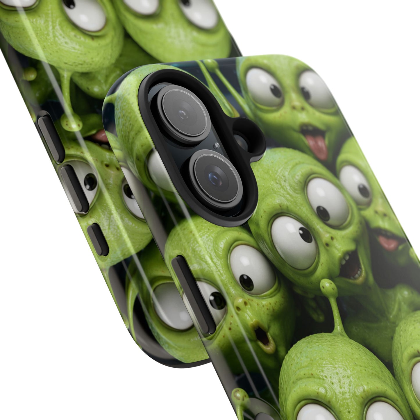 Alien Selfie Tough Phone Case — Cute Green Cartoon Aliens Protective Cover