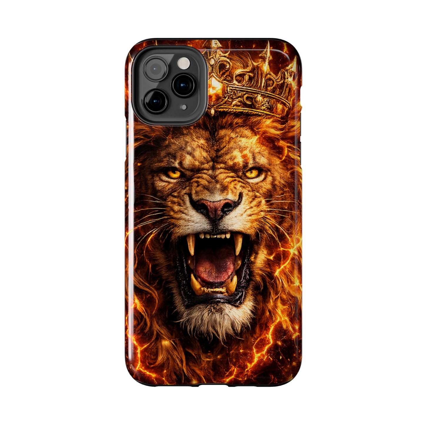 Fiery Lion King Tough Phone Case — Protective iPhone Case with Roaring Crown Design