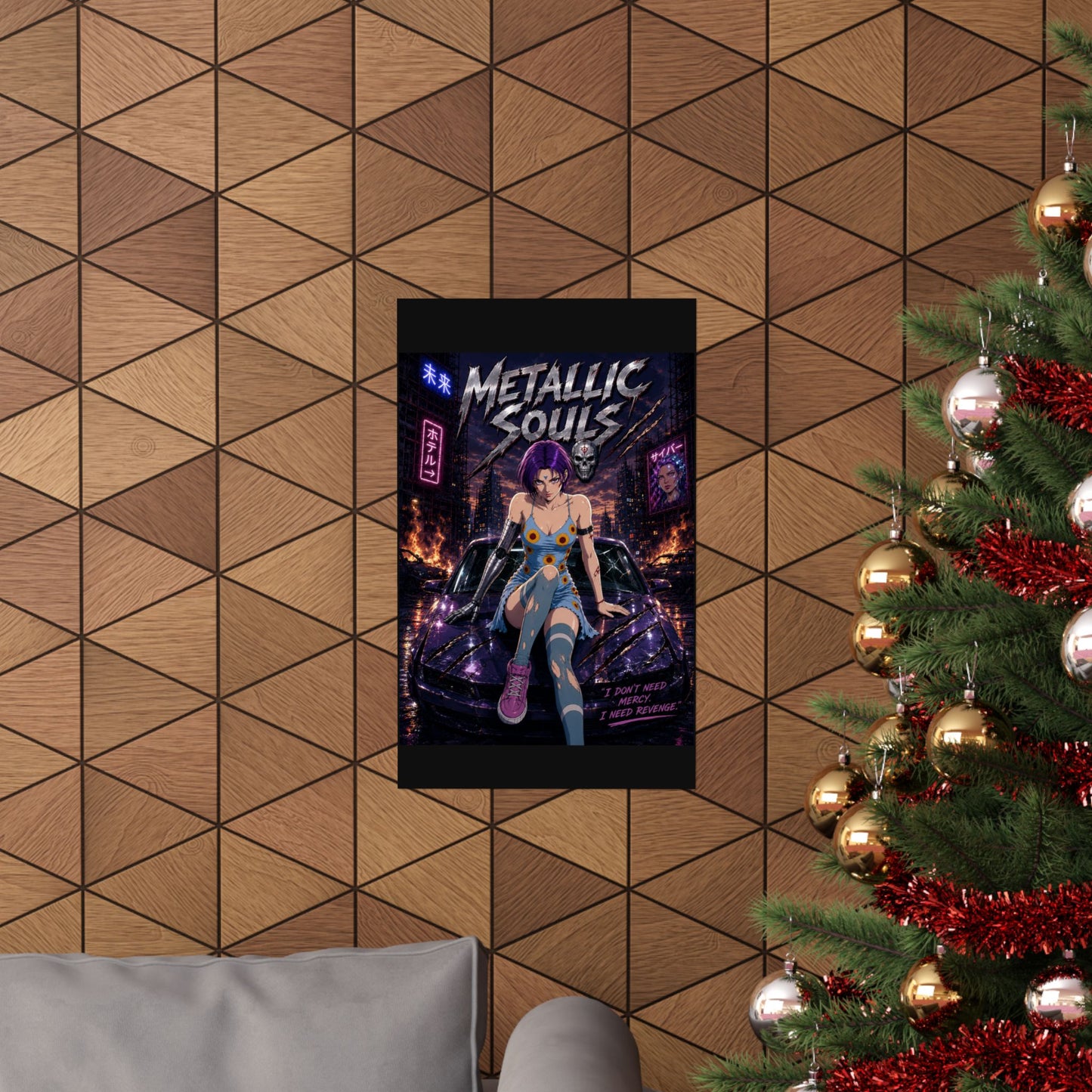 Metallic Souls Anime Poster — Cyberpunk Car Girl Matte Vertical Print
