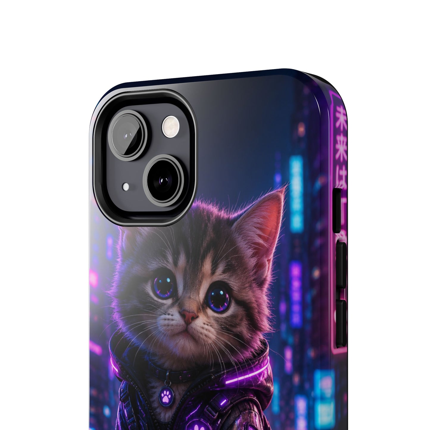 Cyberpunk Kitten Tough Phone Case — Neon Cat Protective Phone Cover