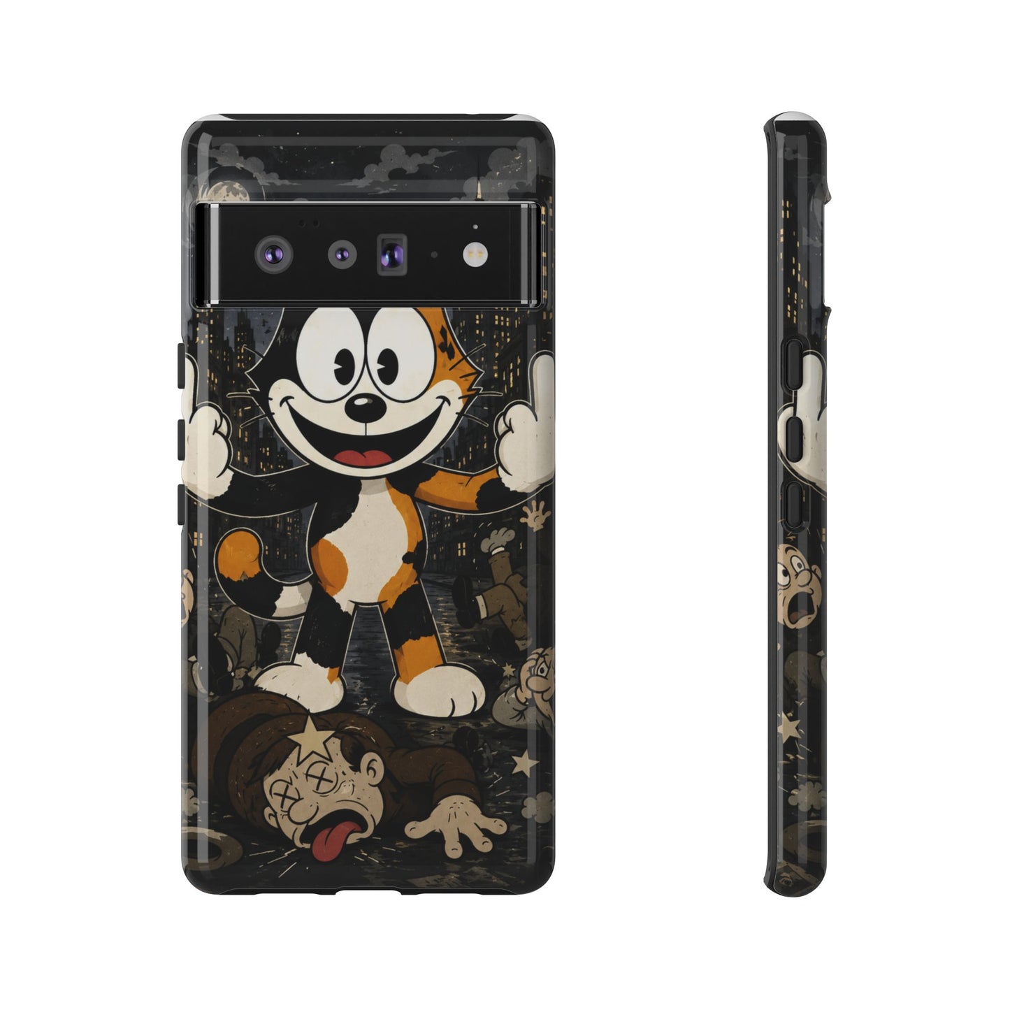 Vintage Cartoon Cat Phone Case — Edgy Felix-Style Illustration