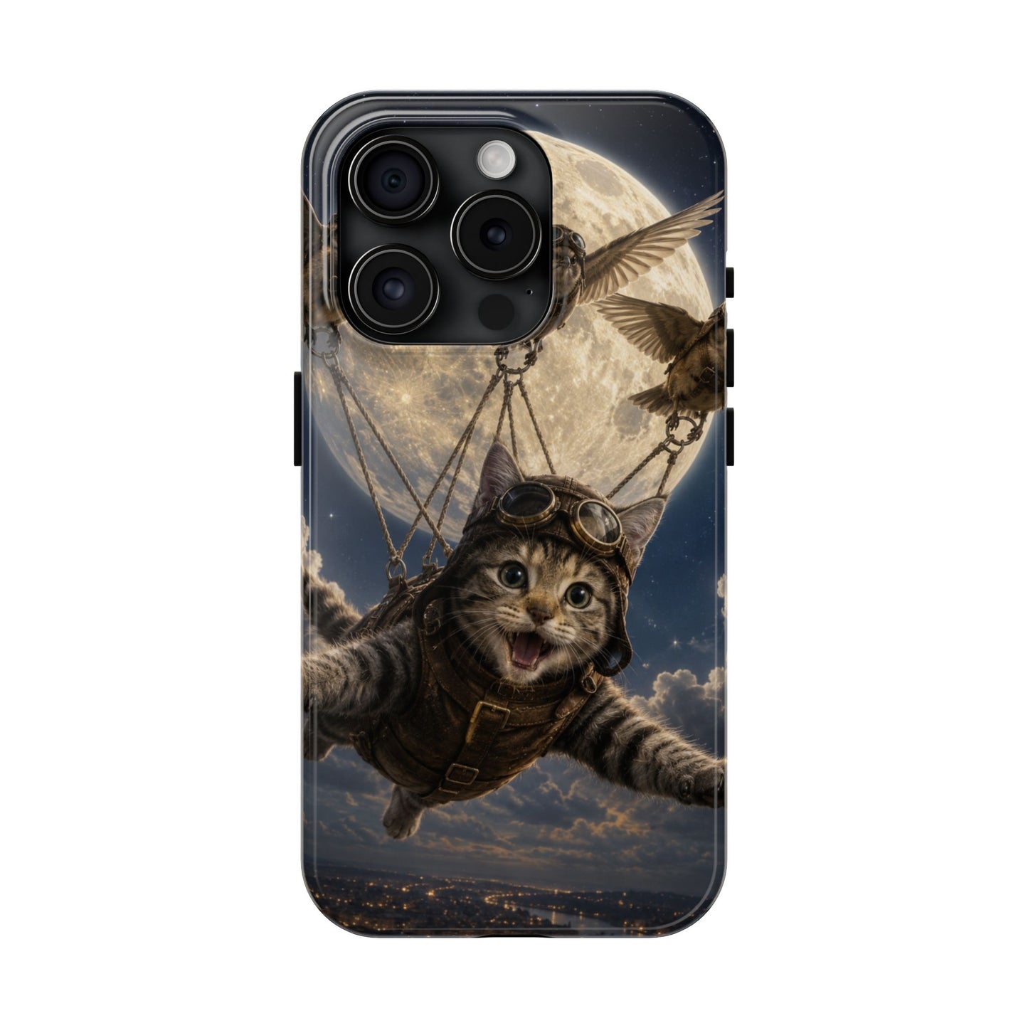 Cat Pilot Phone Case — Adventure Kitty Moonlit Flight Tough Protection