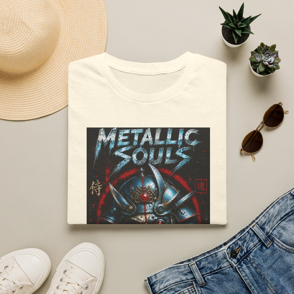 Metallic Souls Samurai Helmet T‑Shirt — Vintage Mecha Warrior Graphic Tee