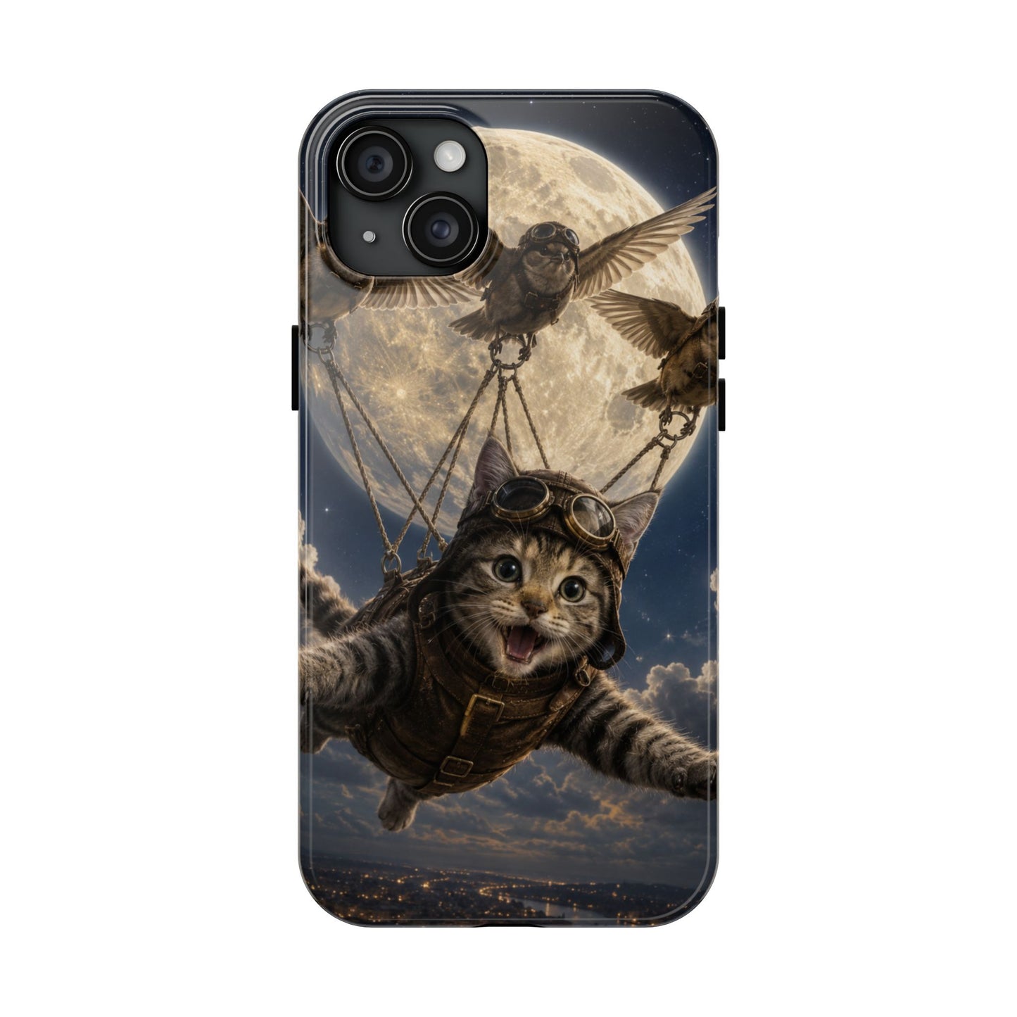 Cat Pilot Phone Case — Adventure Kitty Moonlit Flight Tough Protection