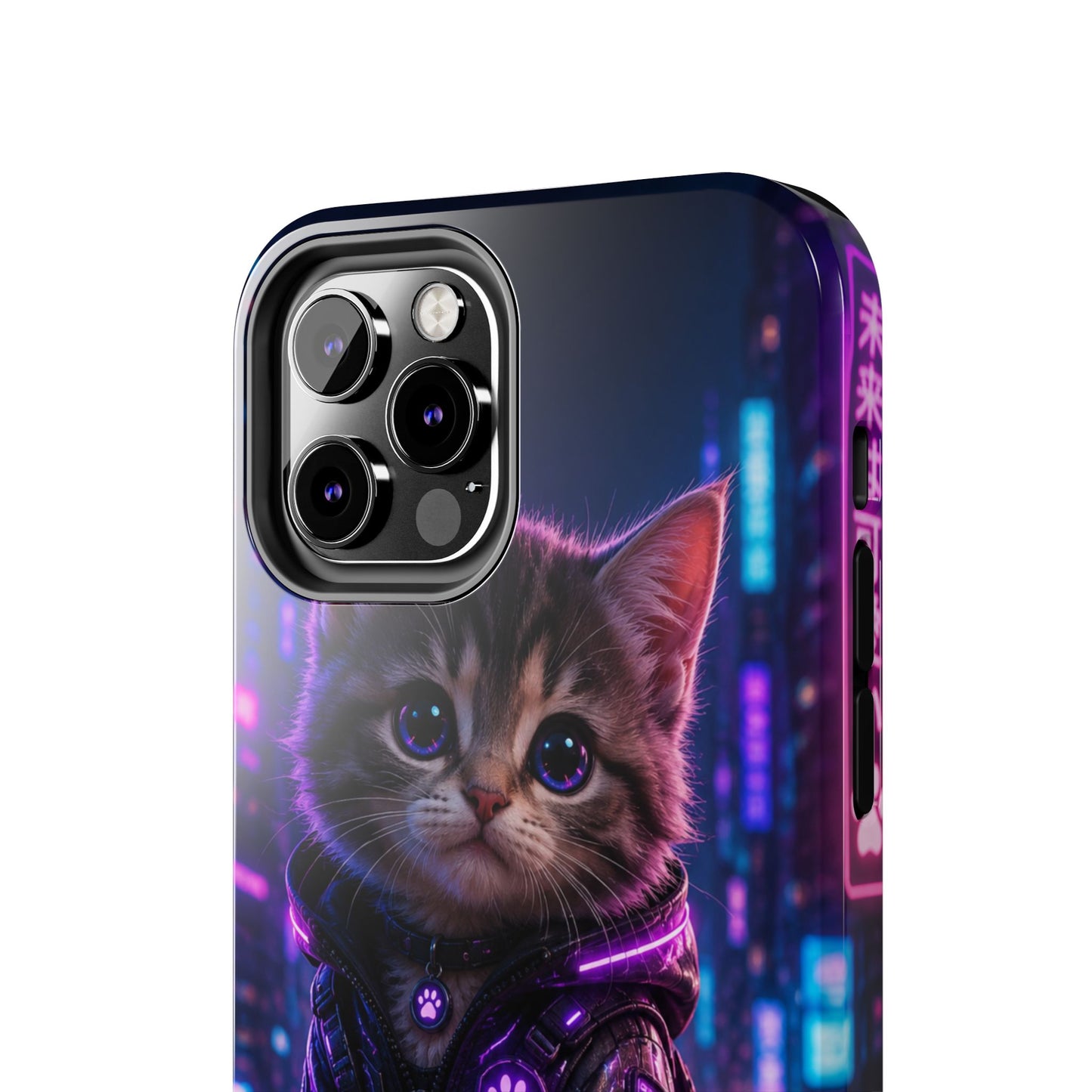 Cyberpunk Kitten Tough Phone Case — Neon Cat Protective Phone Cover