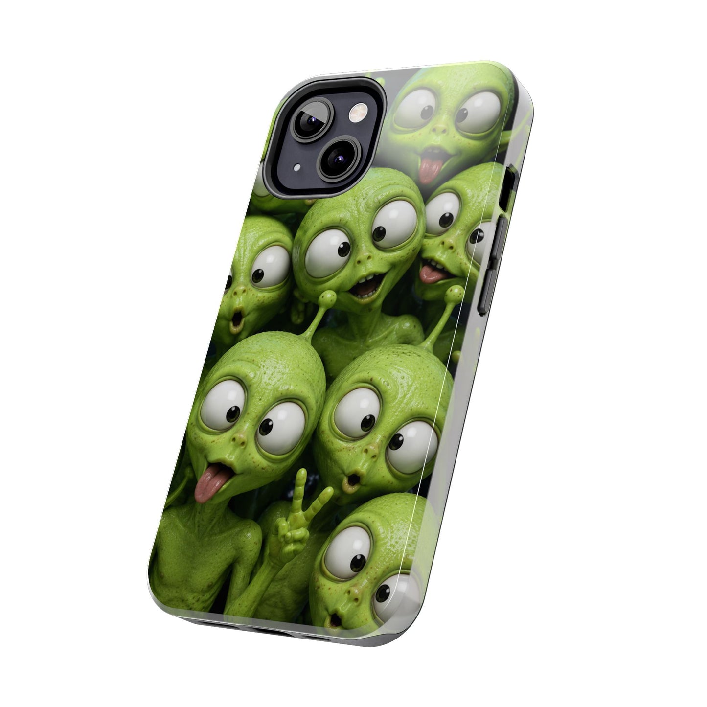Alien Selfie Tough Phone Case — Cute Green Cartoon Aliens Protective Cover