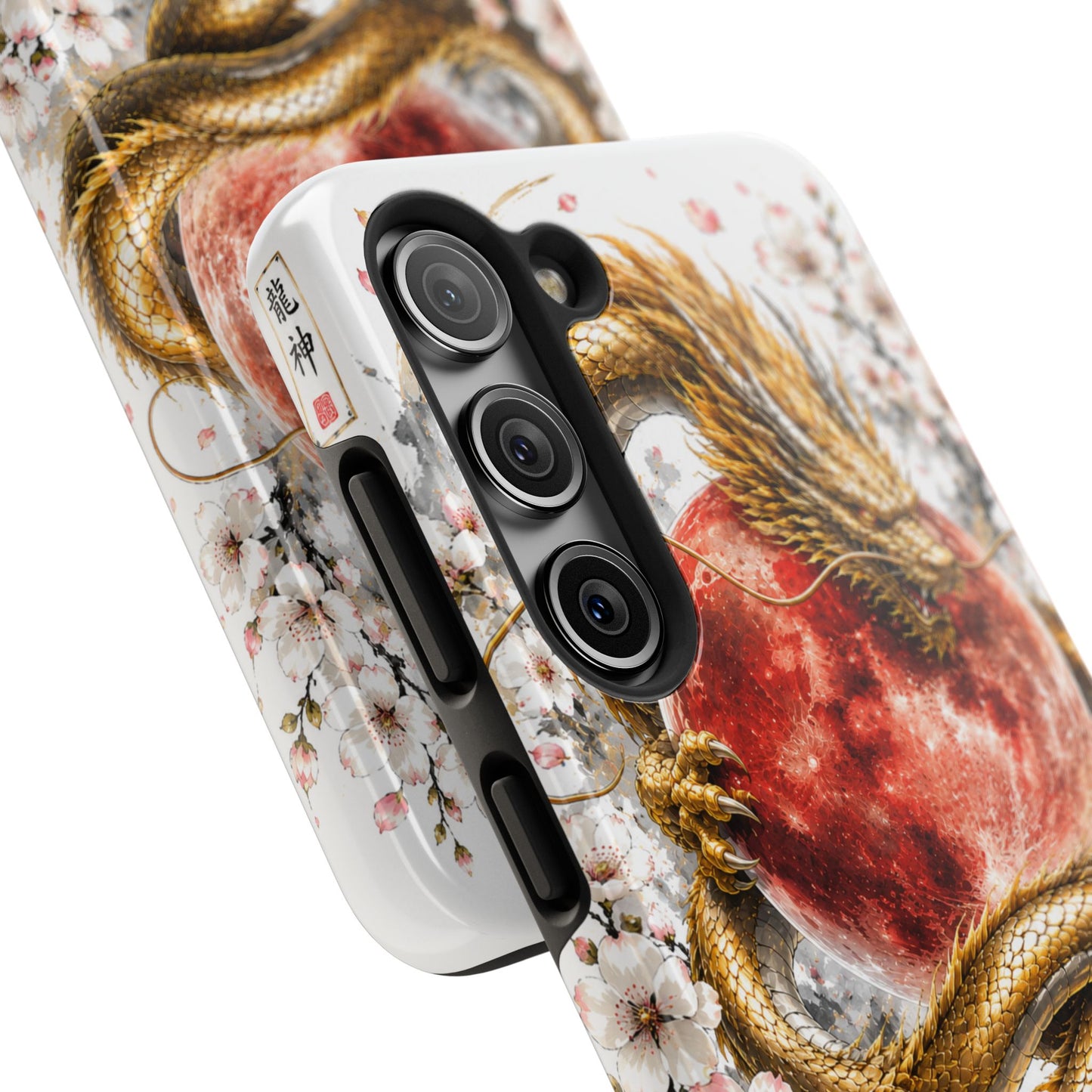 Golden Dragon Phone Case — Red Moon & Cherry Blossom Tough Phone Case