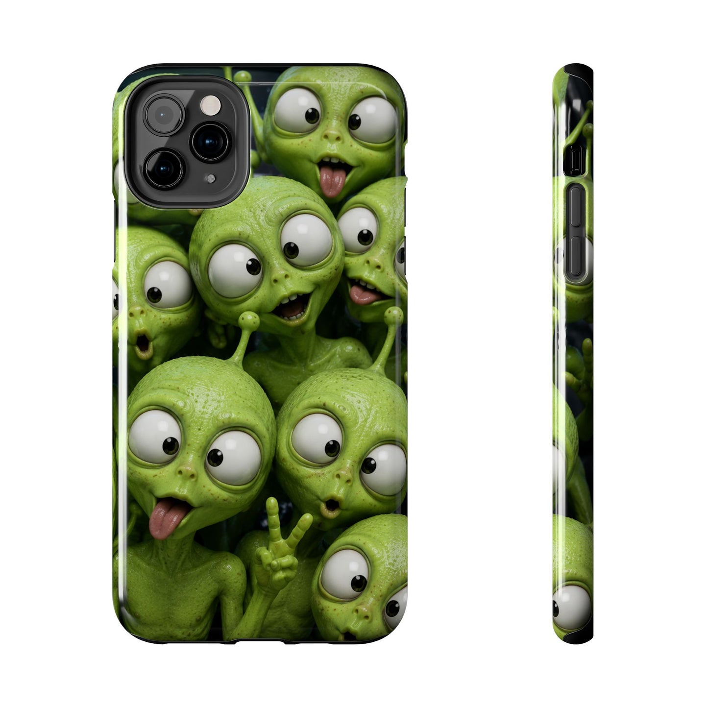 Alien Selfie Tough Phone Case — Cute Green Cartoon Aliens Protective Cover