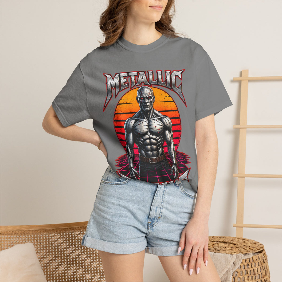 Metallic Souls T-Shirt — Retro Sunset Muscular Warrior Graphic Tee