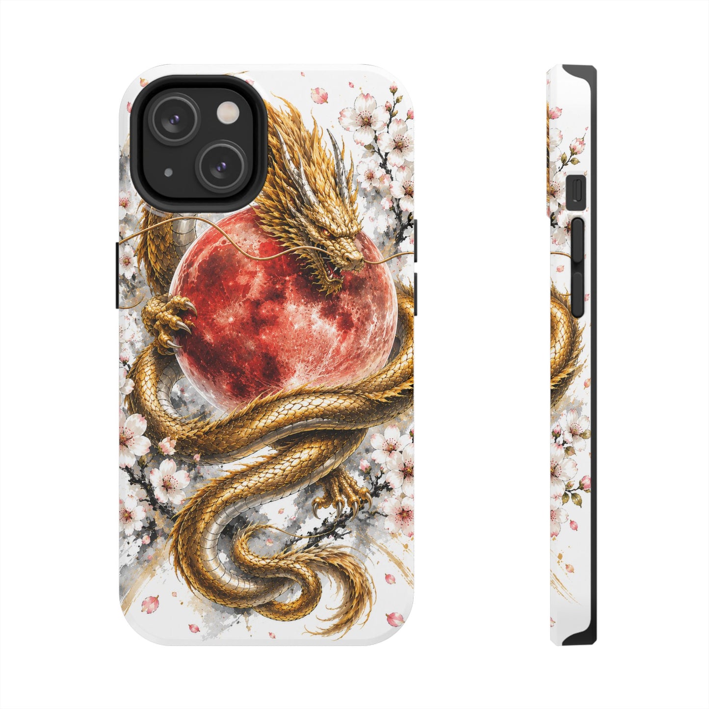 Golden Dragon Phone Case — Red Moon & Cherry Blossom Tough Phone Case
