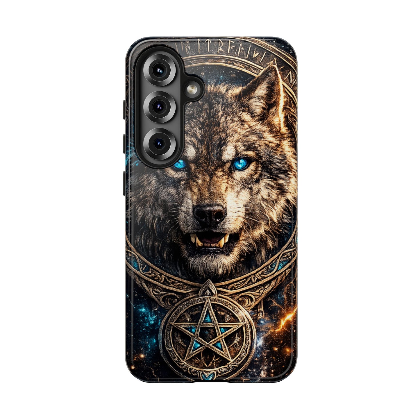 Wolf Pentagram Phone Case - Rugged Mystic Phone Cover with Glowing Blue Eyes