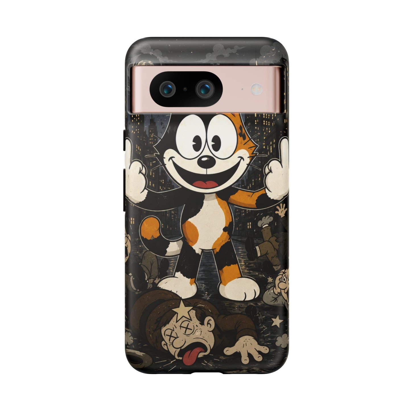 Vintage Cartoon Cat Phone Case — Edgy Felix-Style Illustration