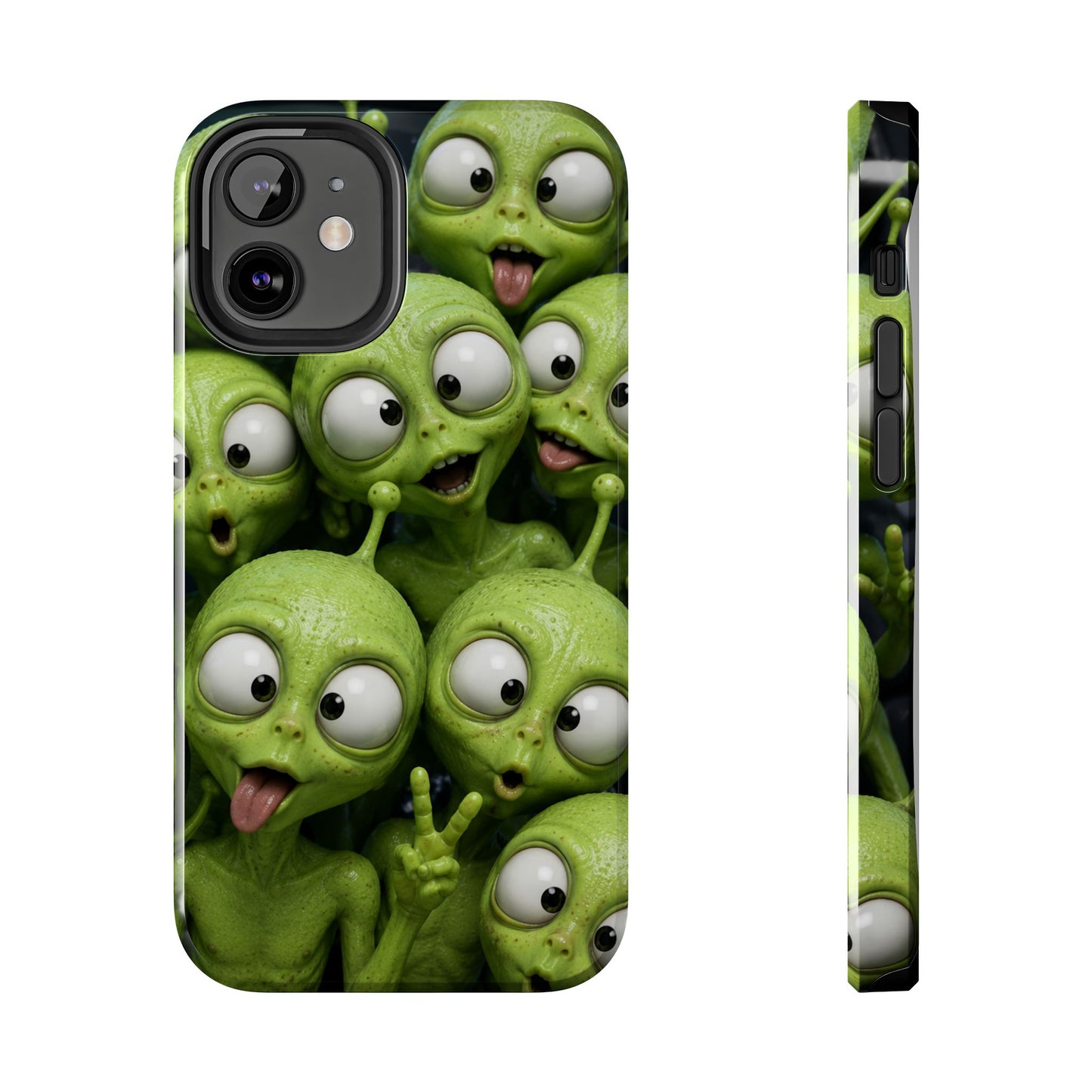 Alien Selfie Tough Phone Case — Cute Green Cartoon Aliens Protective Cover