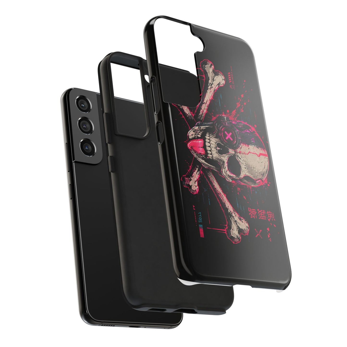 Skull & Crossbones Tough Phone Case — Neon Cyberpunk Skull Design