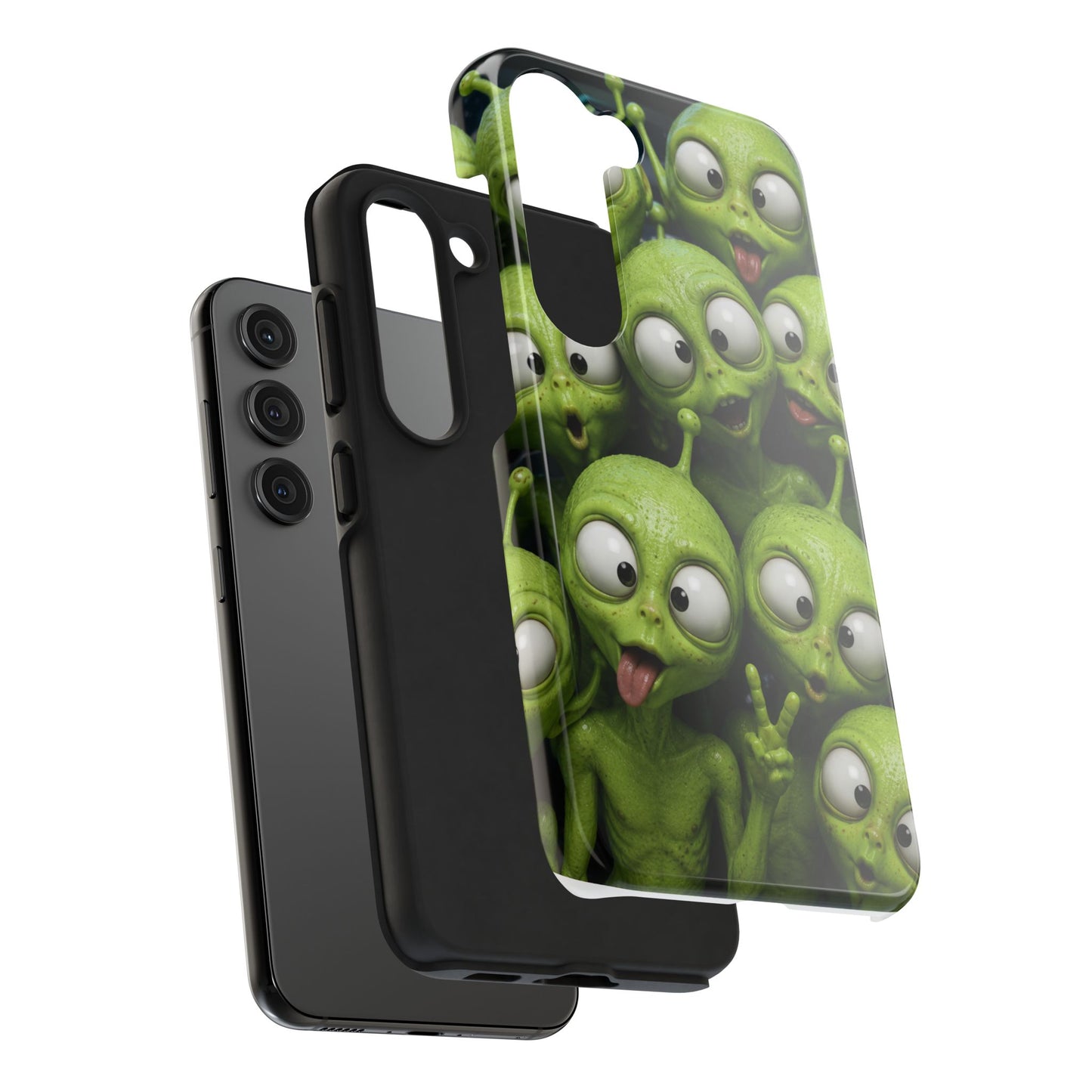 Alien Selfie Tough Phone Case — Cute Green Cartoon Aliens Protective Cover