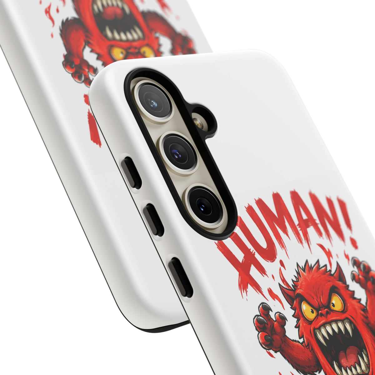 Angry Monster "HUMAN!" Phone Case — Cute Fiery Creature iPhone Cover