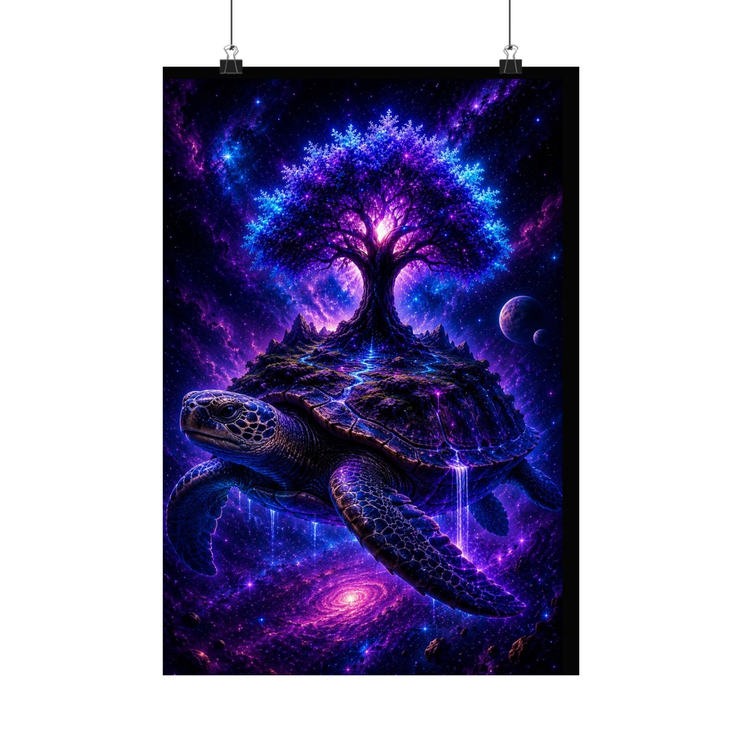 Cosmic Turtle Poster — Mystic Tree on Turtle Shell Matte Vertical Wall Art