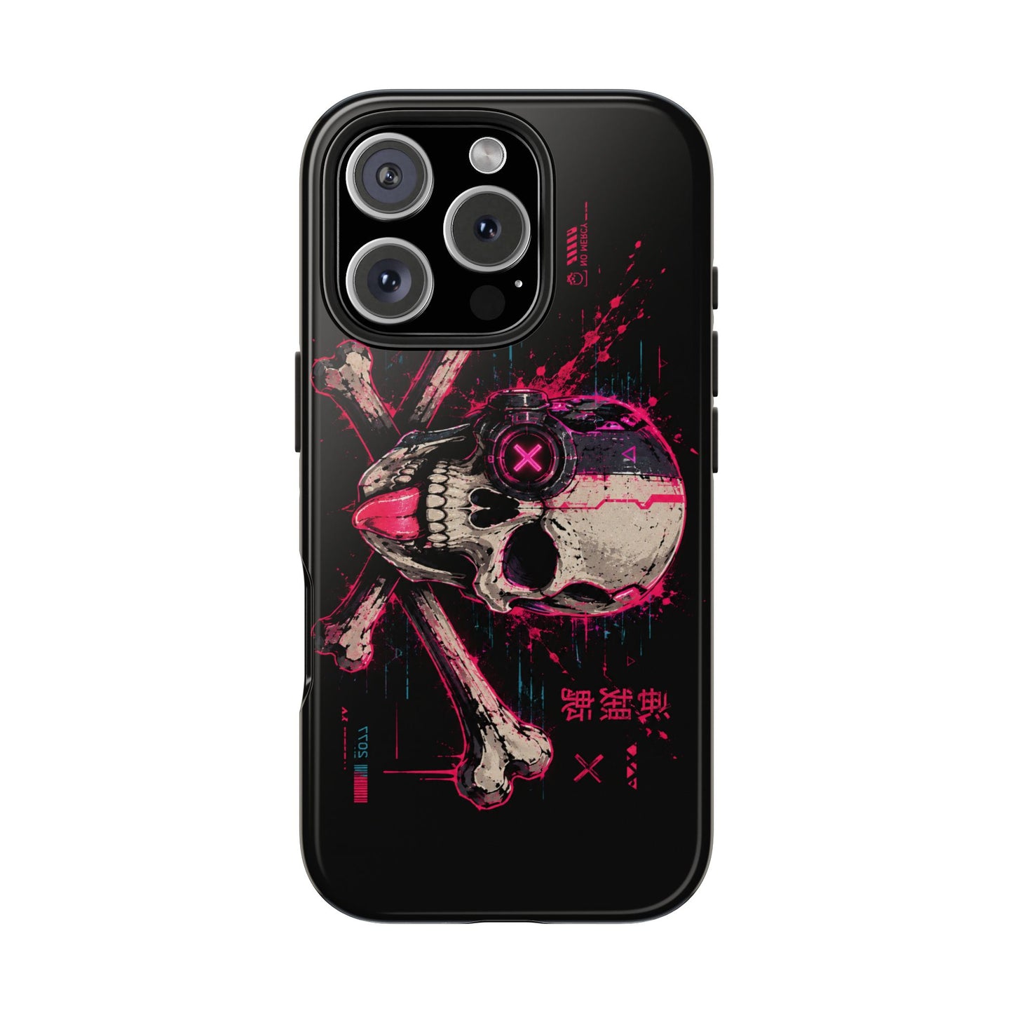 Skull & Crossbones Tough Phone Case — Neon Cyberpunk Skull Design