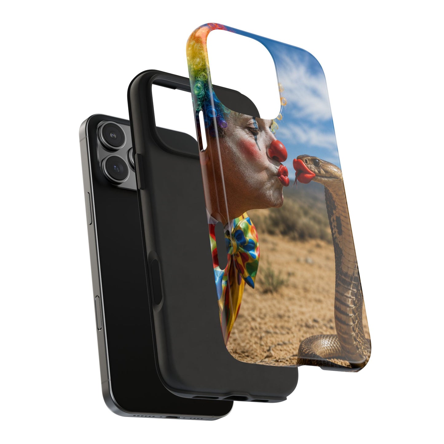 Clown & Cobra Tough Phone Case — Funny Kiss Design, Shockproof Protective Cover