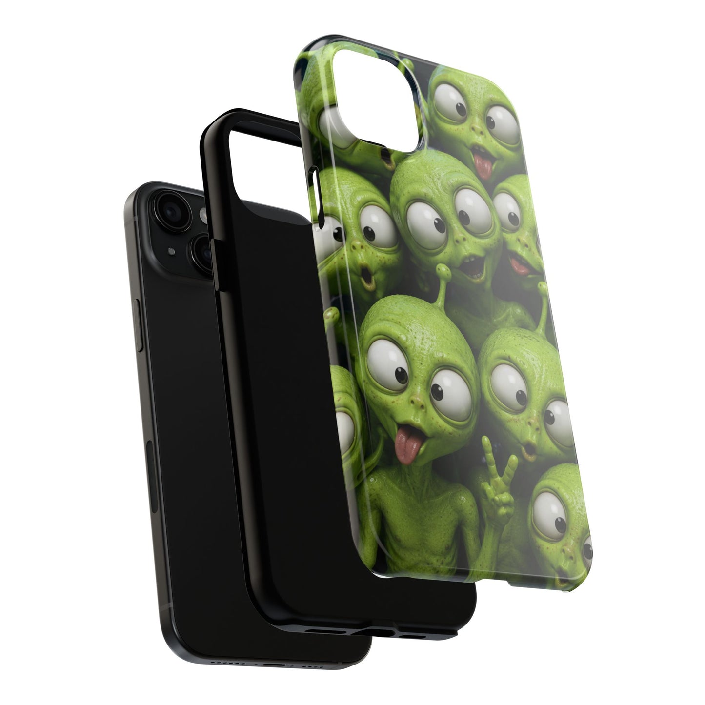 Alien Selfie Tough Phone Case — Cute Green Cartoon Aliens Protective Cover