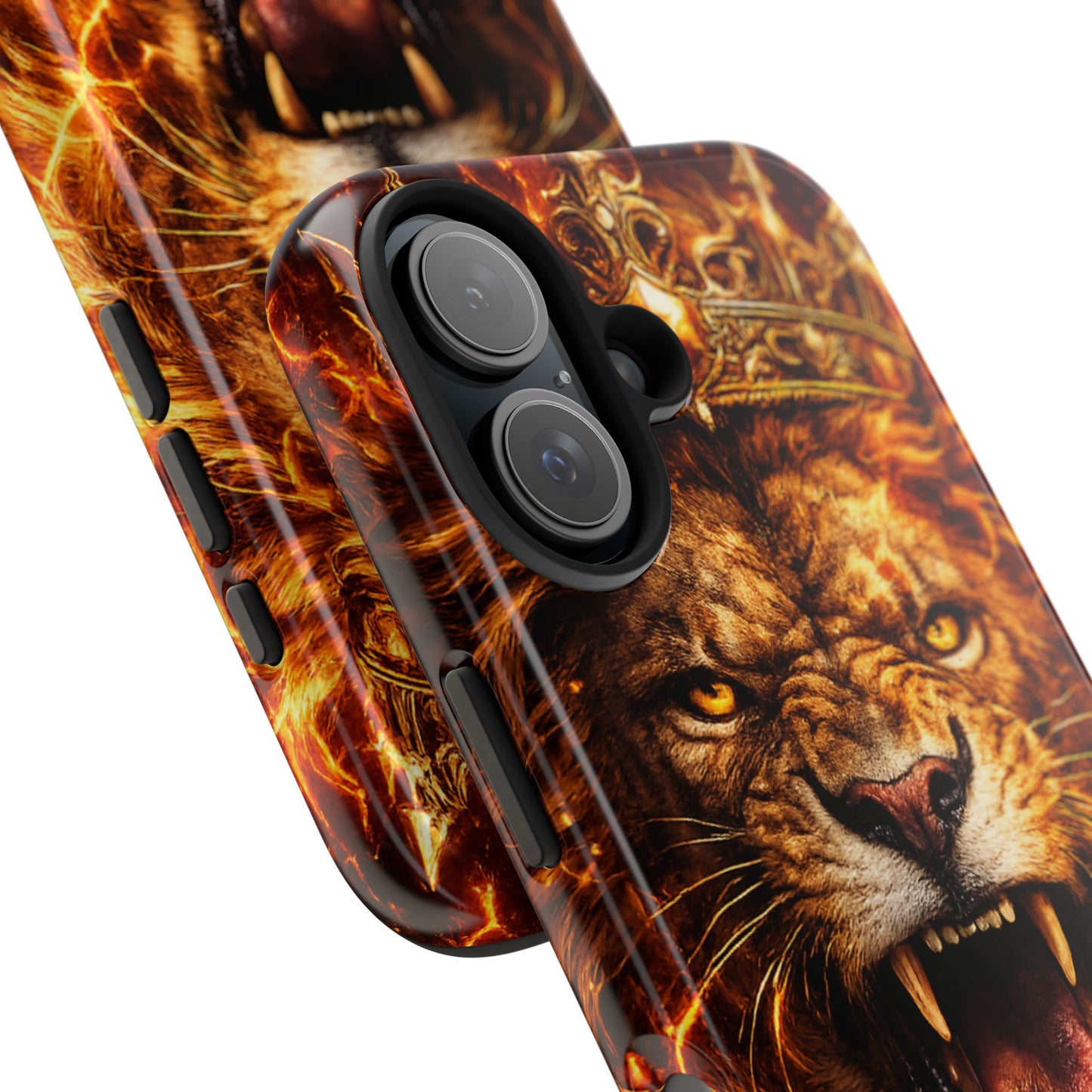 Fiery Lion King Tough Phone Case — Protective iPhone Case with Roaring Crown Design