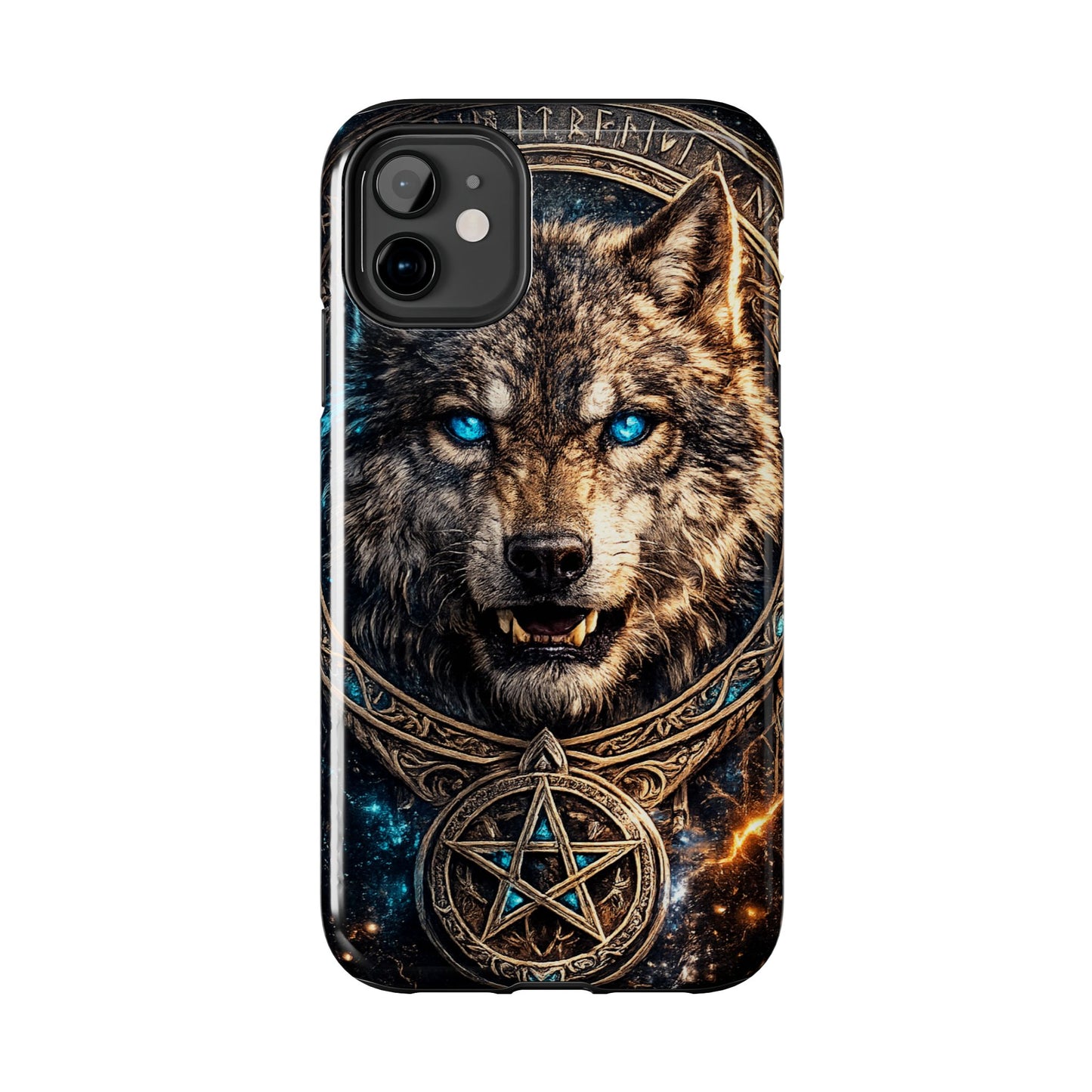 Wolf Pentagram Phone Case - Rugged Mystic Phone Cover with Glowing Blue Eyes