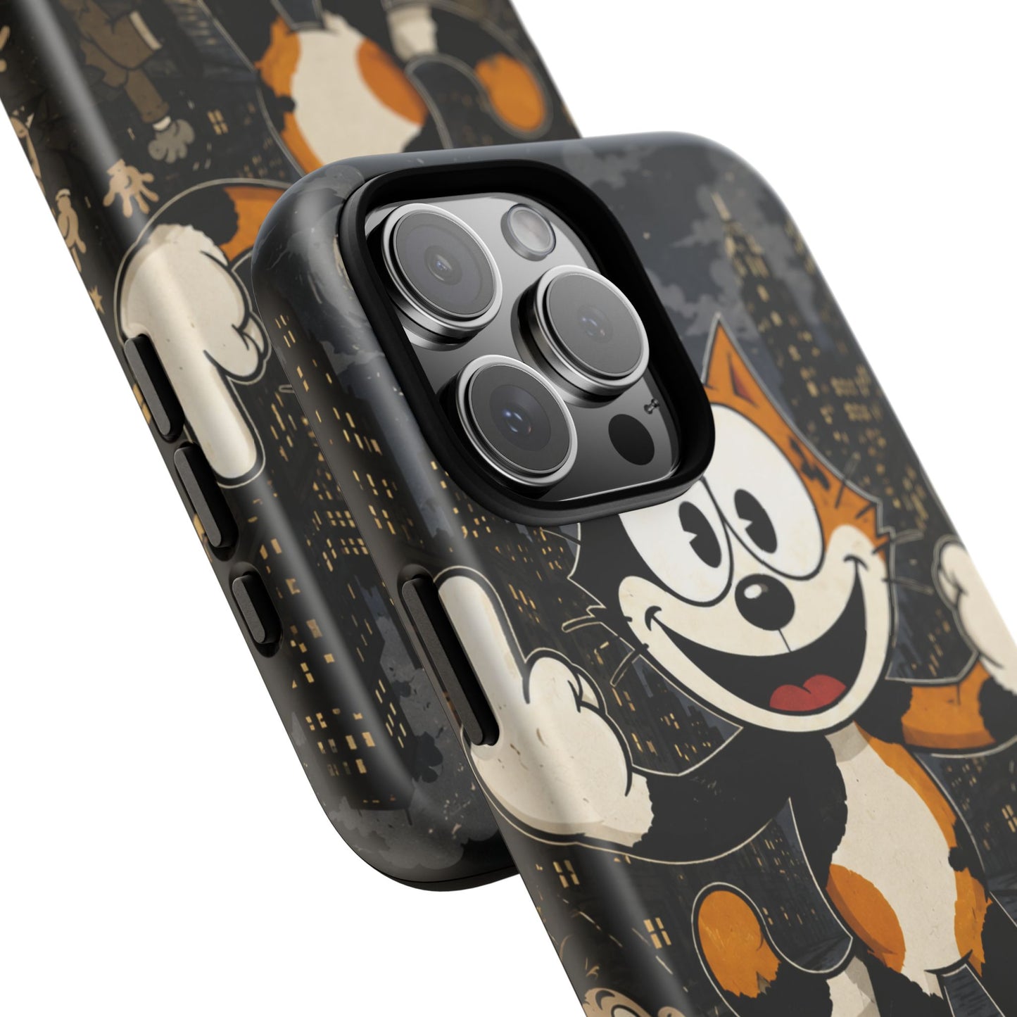 Vintage Cartoon Cat Phone Case — Edgy Felix-Style Illustration