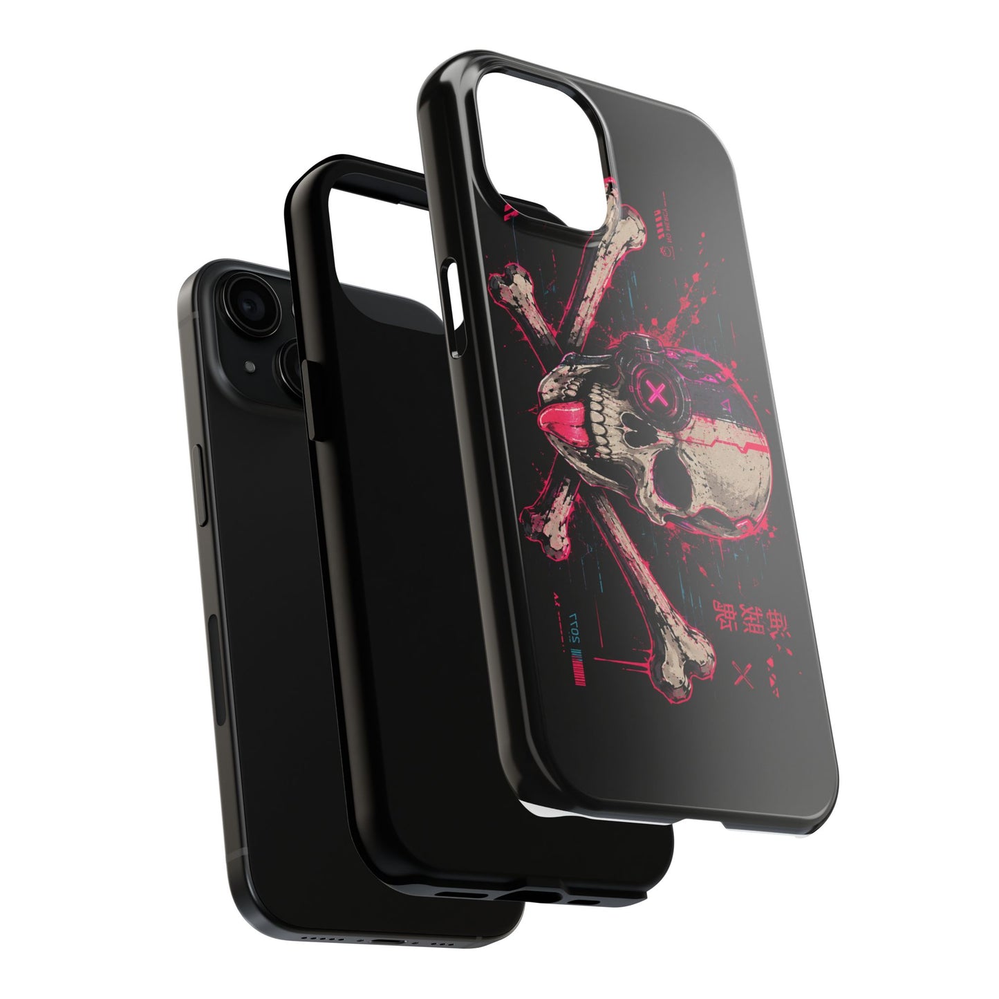 Skull & Crossbones Tough Phone Case — Neon Cyberpunk Skull Design