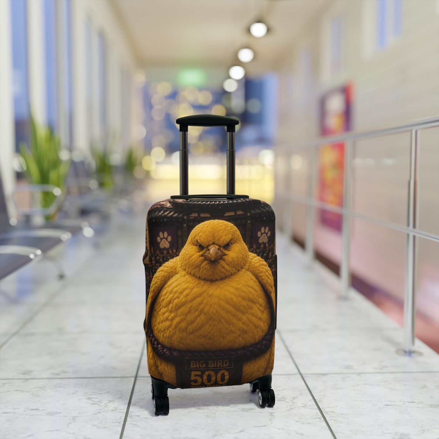 Chubby Yellow Bird Luggage Cover – Funny Travel Suitcase Protector
