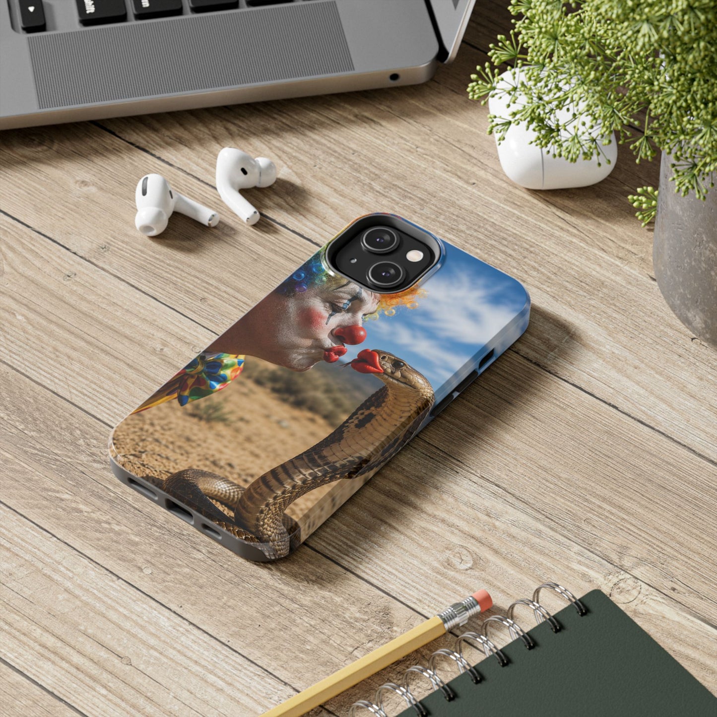 Clown & Cobra Tough Phone Case — Funny Kiss Design, Shockproof Protective Cover