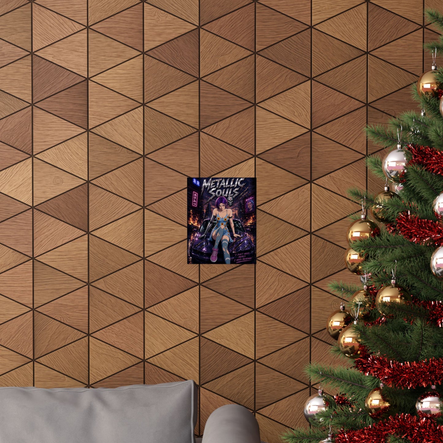 Metallic Souls Anime Poster — Cyberpunk Car Girl Matte Vertical Print