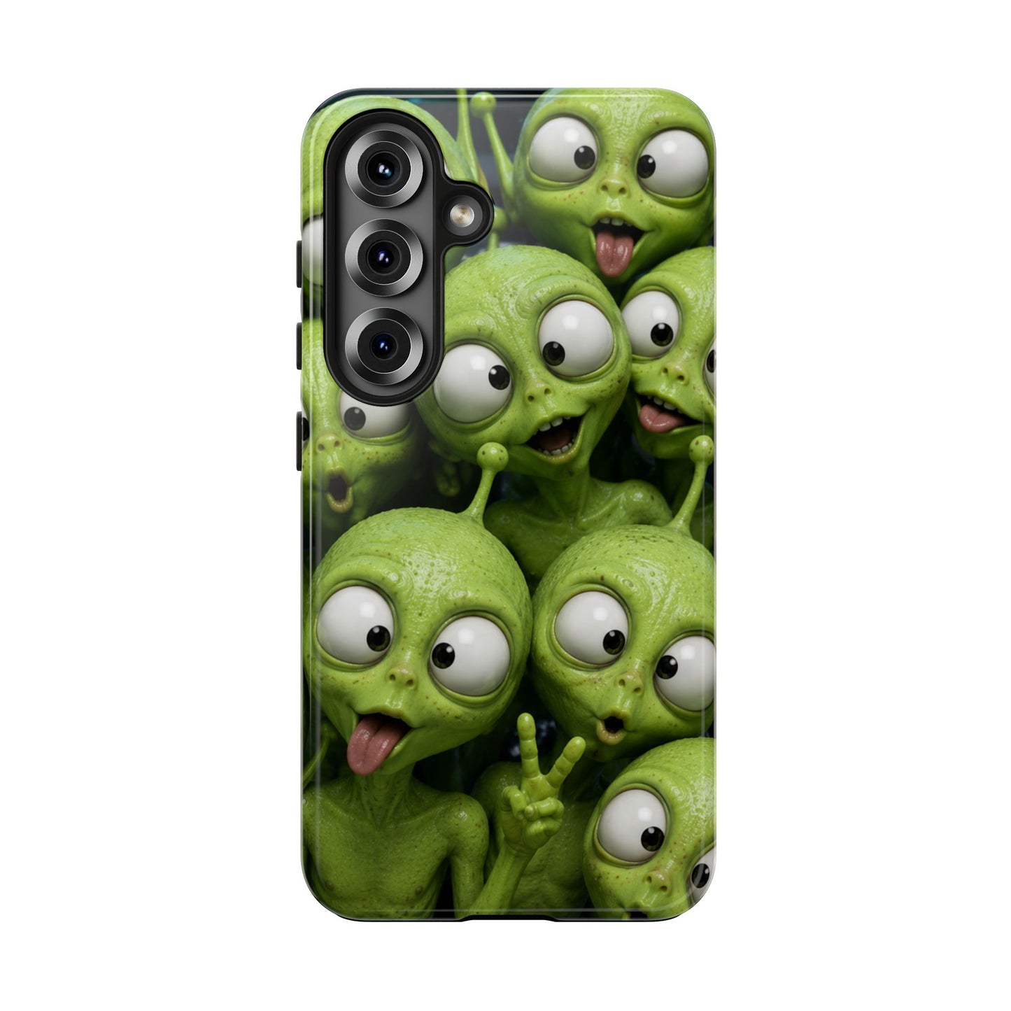 Alien Selfie Tough Phone Case — Cute Green Cartoon Aliens Protective Cover