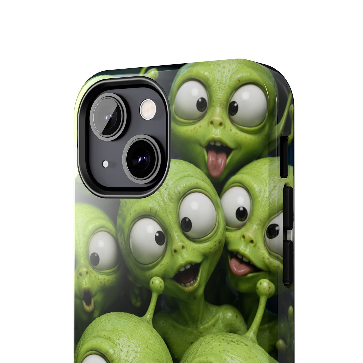 Alien Selfie Tough Phone Case — Cute Green Cartoon Aliens Protective Cover