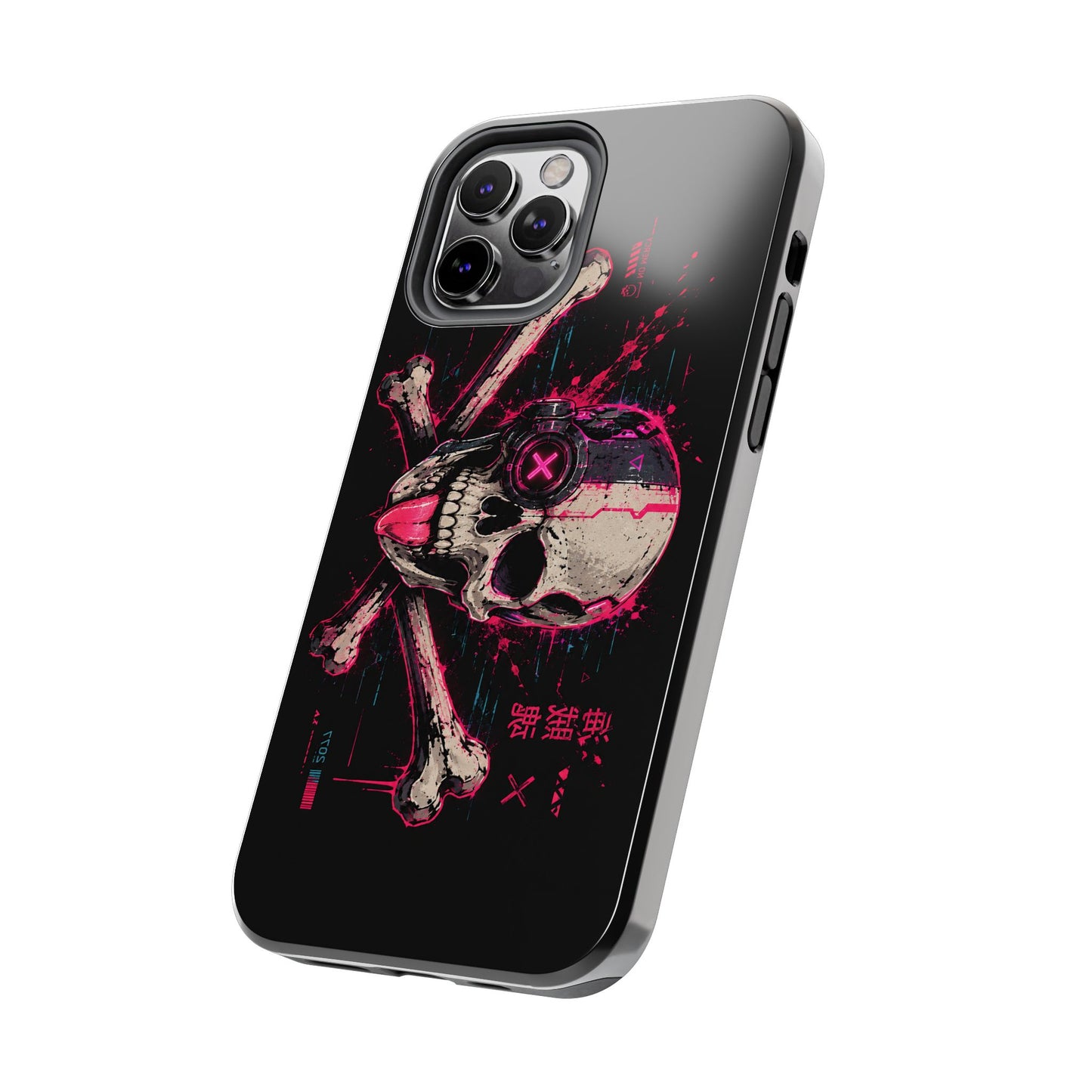 Skull & Crossbones Tough Phone Case — Neon Cyberpunk Skull Design