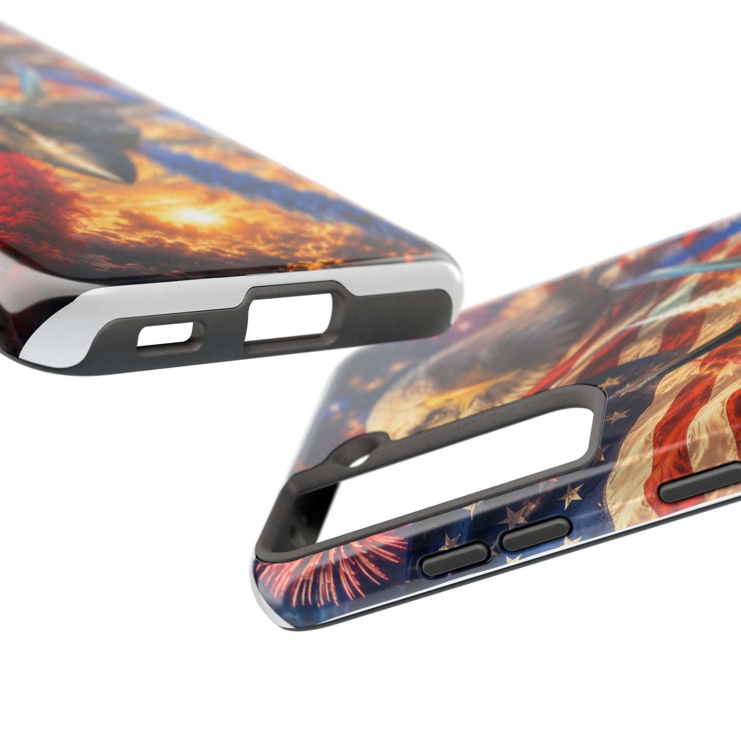 Patriotic Fighter Jet Phone Case with Eagle, American Flag & Fireworks Design