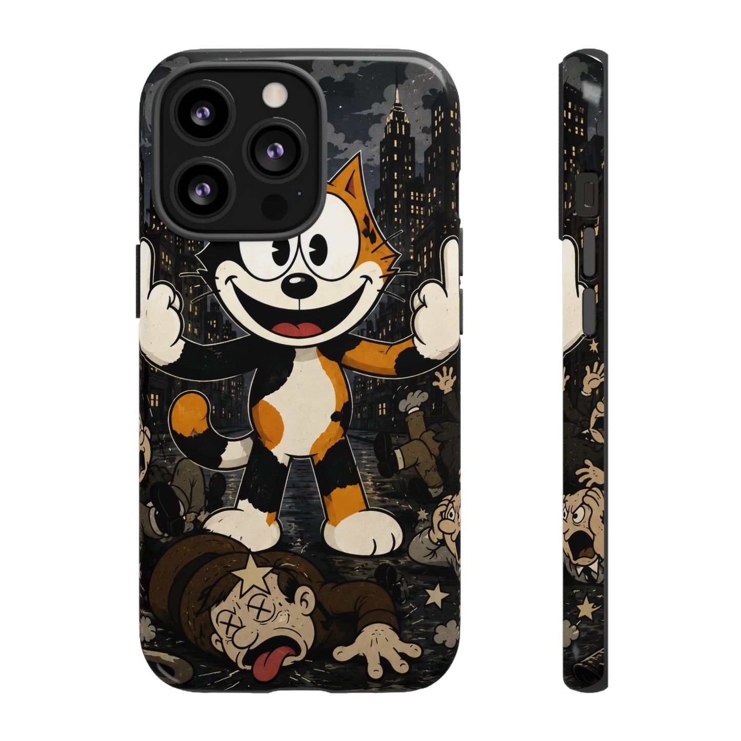 Vintage Cartoon Cat Phone Case — Edgy Felix-Style Illustration