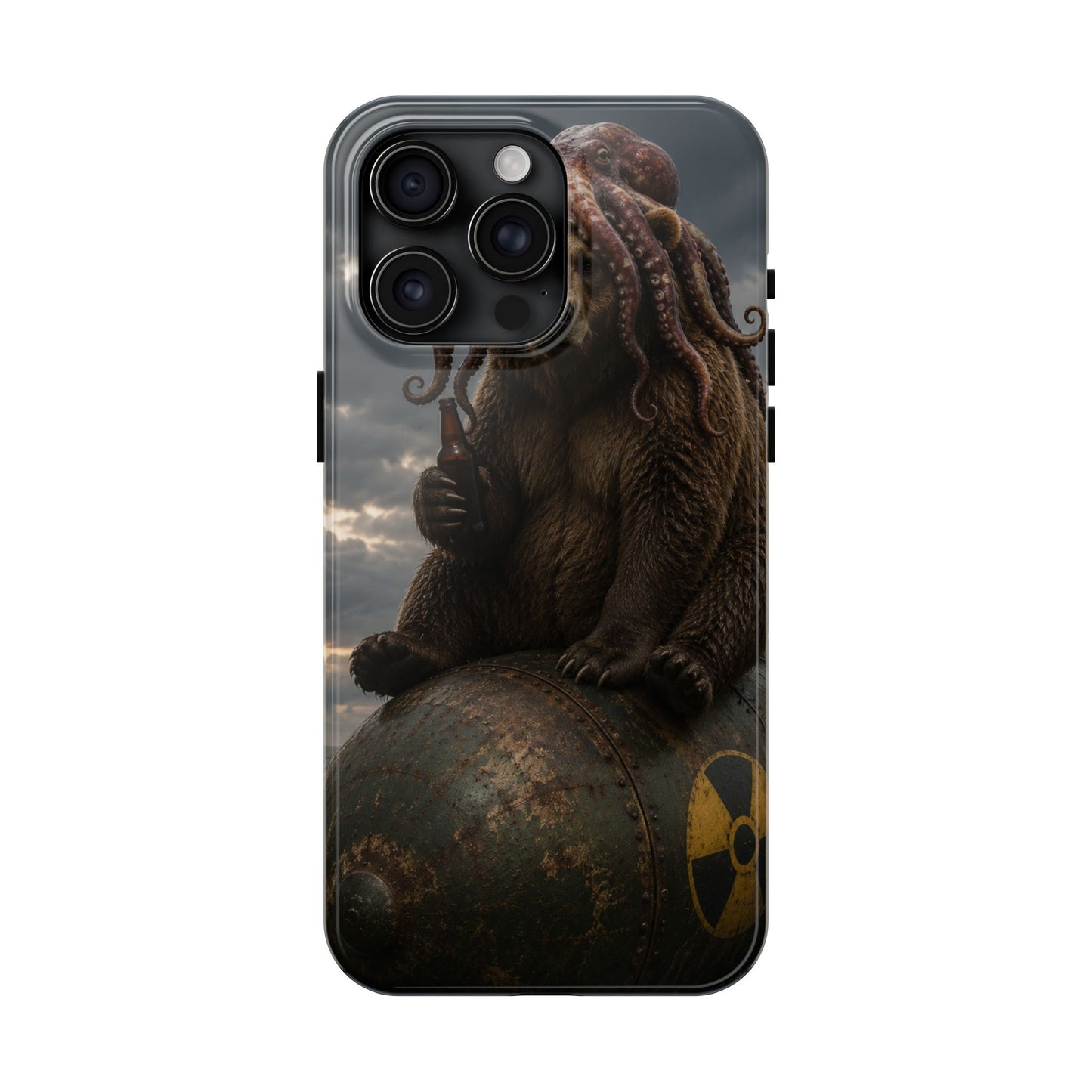Tough Phone Case — Post‑Apocalyptic Bear with Octopus Helmet on Nuclear Bomb